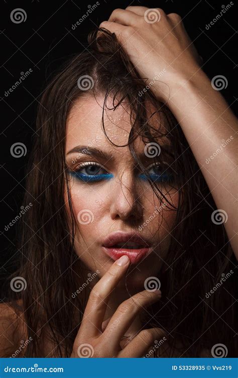 Wet Woman Portrait With Water Drops On The Face Stock Image Image Of Caucasian Model 53328935