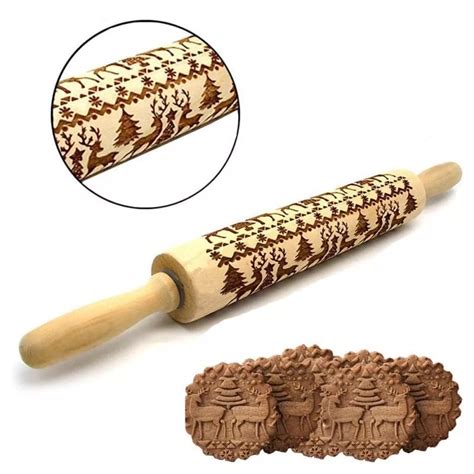New 3543cm Christmas Embossing Rolling Pin Baking Cookies Biscuit