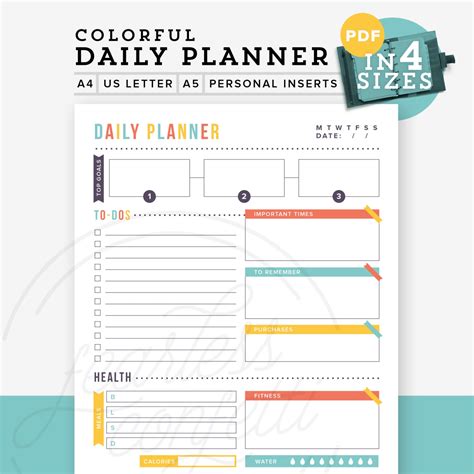 Colorful Daily Planner Printable Pdf Printable Daily Planner