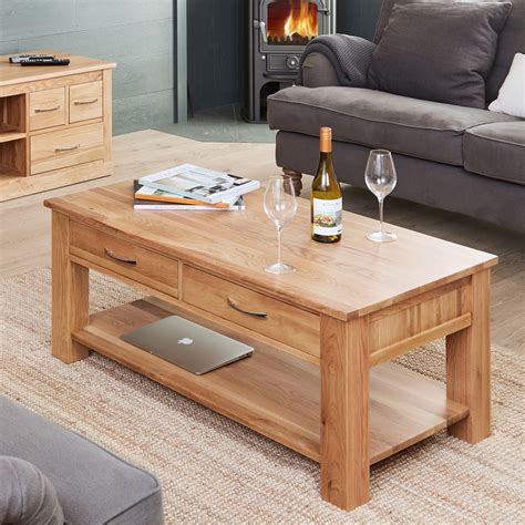 Mobel Oak Four Drawer Coffee Table Wooden Furniture Store