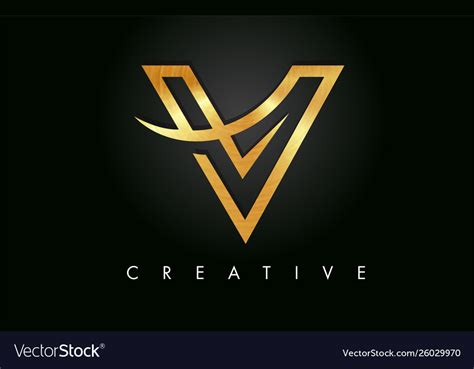 Golden Gold V Letter Design Logo Icon Royalty Free Vector