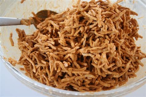 Add your eggs and peeps and let the birds nest cookies rest for at least 1 hr. birds nest cookies chow mein noodles butterscotch