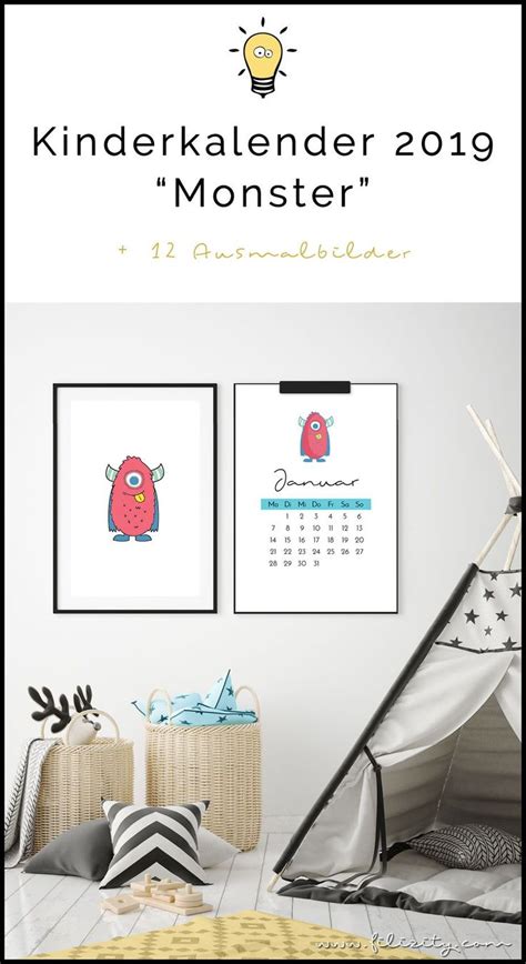 Kalender 2019 free printable zum ausdrucken (auf deutsch): Kinder-Kalender 2019 "Monster" + 12 Ausmalbilder (Druckvorlage, A4) | Kalender für kinder, Diy ...