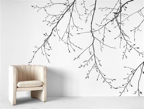 Branches Soft Beige Wallpaper Happywall Grayscale Minimalistic