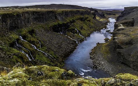 Icelandic Canyon Sigoldugljufur Blue River Waterfalls Hd Wallpaper For