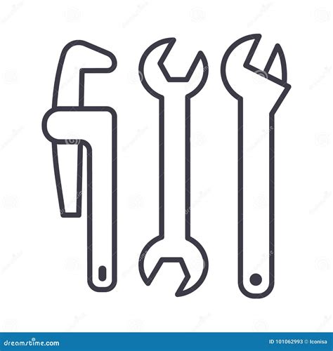 Plumbing Tools Vector Line Icon Sign Illustration On Background