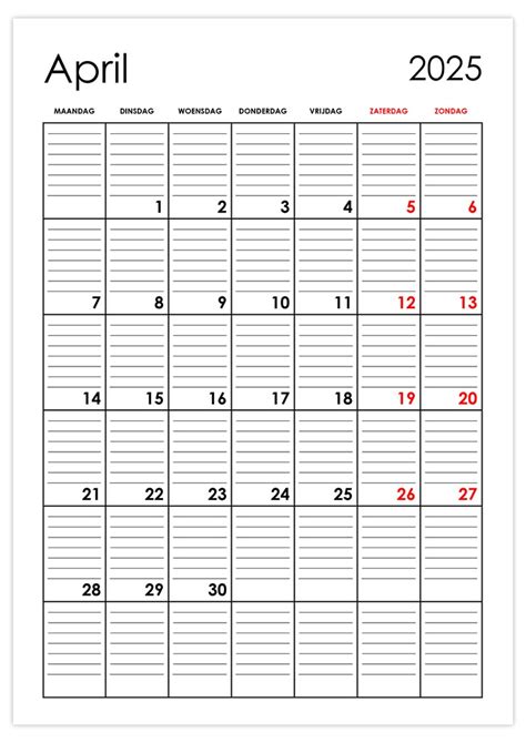 Lege Kalender April 2025