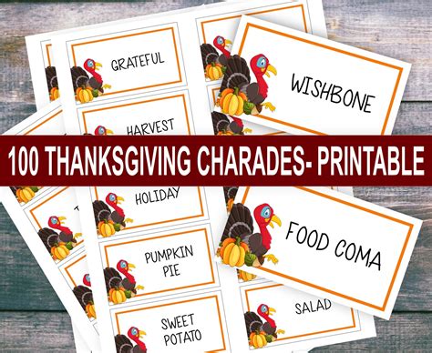 Thanksgiving Charades Printable Charades Games For Etsy