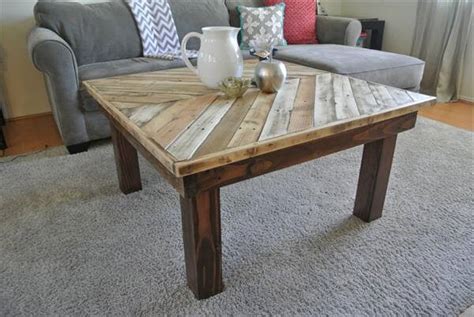 I've put it together using hidden pocket screws and the original spiral nails. DIY Chevron Pallet Wood Coffee Table | 101 Pallets