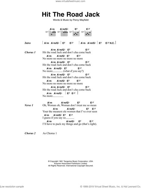 Hit The Road Jack Sheet Music For Guitar Chords PDF