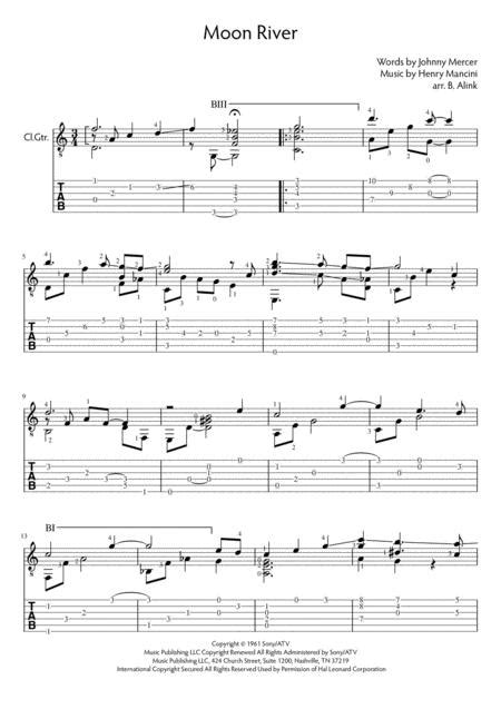 Moon River By Henry Mancini Digital Sheet Music For Guitar Tab