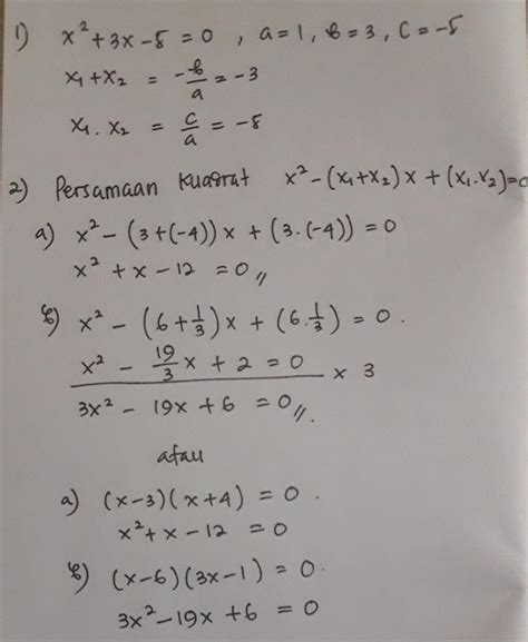 Persamaan Kuadrat X2 3X 2 0 Akar Akarnya X1 Dan X2