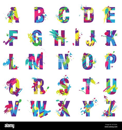 Vector Trendy Letters Alphabet Painted By Color Paint Splashes Font