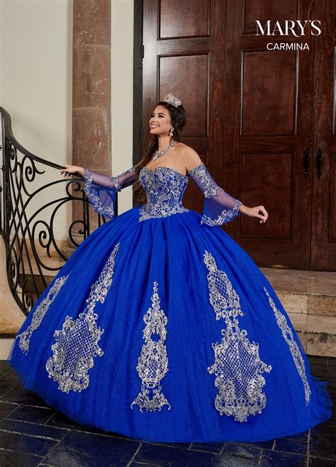 Glittered Applique Bell Sleeves Quinceañera Dress By Marys Bridal