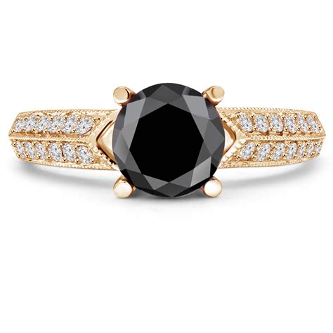 Round Cut Black Diamond Multi Stone 4 Prong Vintage Engagement Ring
