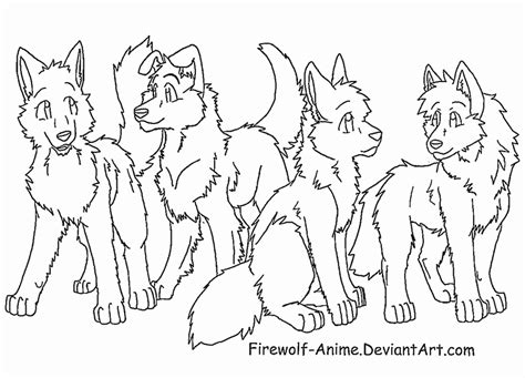 Three Wolf Pups Lineart