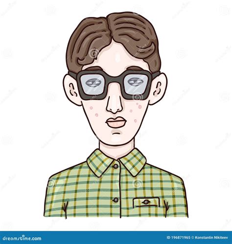 Vector Cartoon Avatar Nerd Boy In Eyeglasses Stock Vector