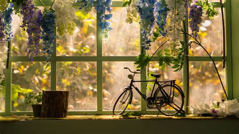 Download Wallpaper 3840x2160 Bicycle Window Statuette Flowers 4k Uhd 169 Hd Background