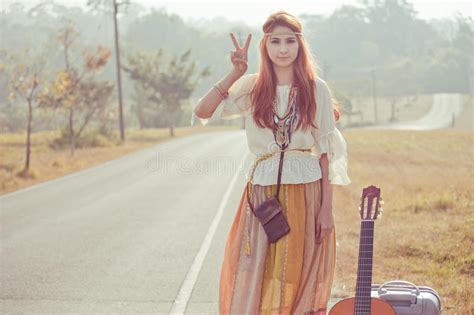 Hippie Girl With Peace Signs Stock Photo Image Of