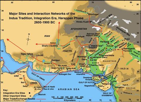 Major Sites And Interaction Networks Of The Indus Tradition Harappan Phase 2600 1900 Bce Six