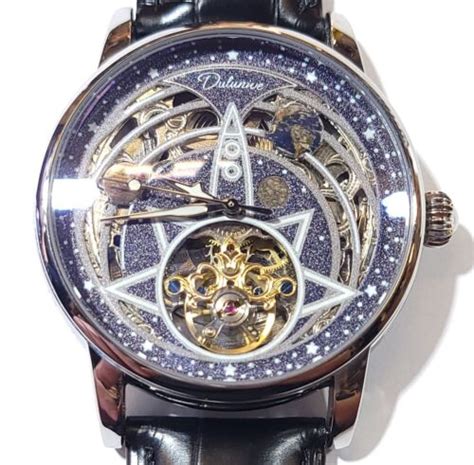 Dulunwe Mens Space Theme Skeleton Automatic Watch With Leather Band
