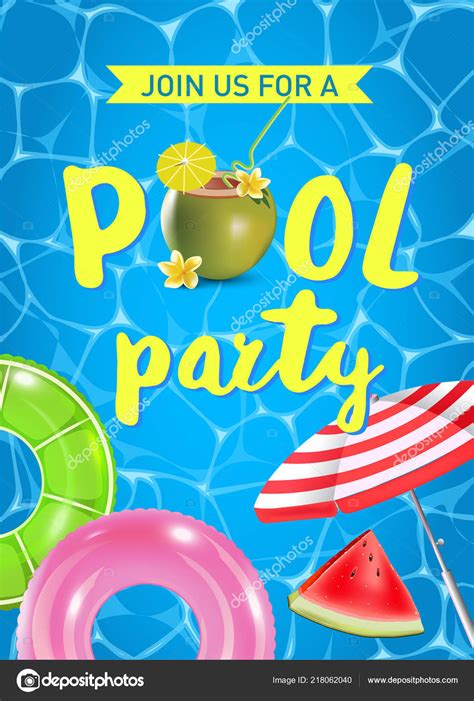 Pool Party Invitation Vector Illustration Top View Of Swimming Pool