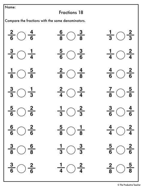 Comparing Unlike Fractions Worksheet