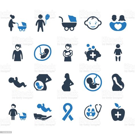 Mother And Baby Healthcare Icons Blue Version Stock Illustration