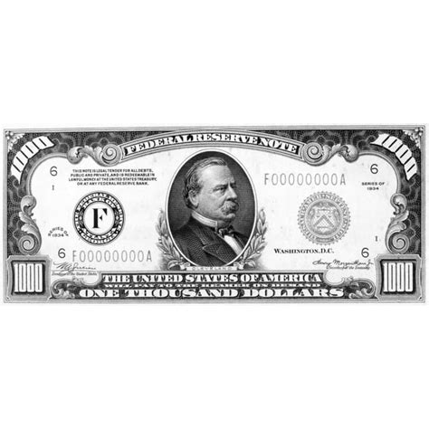 1000 Dollar Bill Npresident Grover Cleveland On The Front Of A Us