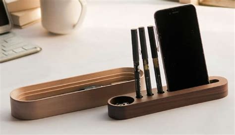 Wooden Pen Pencils Mobile Phone Holder Desk Organizer Feelt