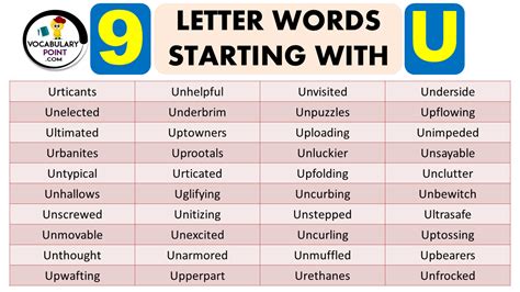 9 Letter Words Starting With U Vocabulary Point