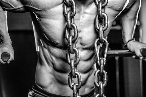 Brutal Bodybuilder Working Out In Gym With Chain Stock Photo Image Of Model Active
