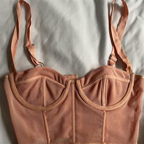 Oh Polly Women S Tan And Pink Crop Top Depop