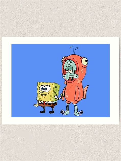 Spongebob And Squidward In A Pink Salmon Suit Art Print For Sale By