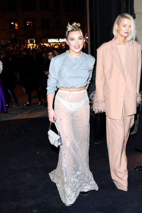 Florence Pugh Just Wore A Thong Exposing Sheer Skirt To Paris Fashion Week
