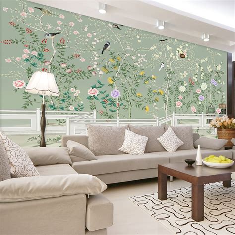 Mural design decorative painting wall painting wall wallpaper mural wallpaper hand painted wallpaper mural art painting wallpaper room colors. Free shipping Seamless mural of modern Chinese flower and ...