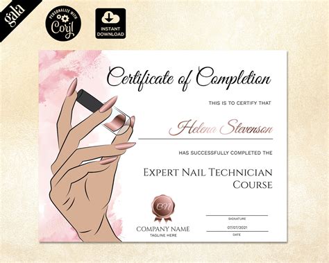 Certificate Of Completion Nail Technician Training Etsy
