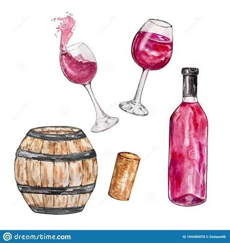 Watercolor Illustration Isolated Images Wine And Glasses Stock Photo