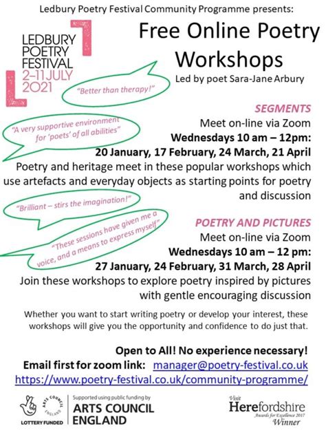 Community Poetry Workshops 2021 Dates Ledbury Poetry Festival