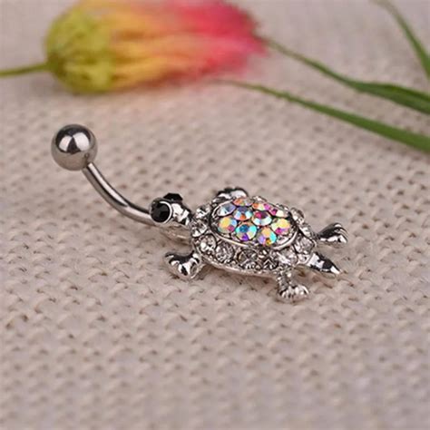 Crystal Rhinestone Belly Button Rings Navel Piercings Turtle Dangle Navel Belly Button Bar