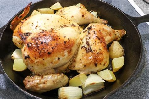 Oven Roasted Whole Chicken In A Cast Iron Skillet Crowded Table Farmstead