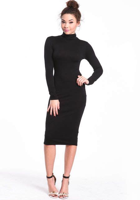 Turtleneck Midi Dress Black Large Womens Style Pinterest Turtlenecks Midi Dresses And