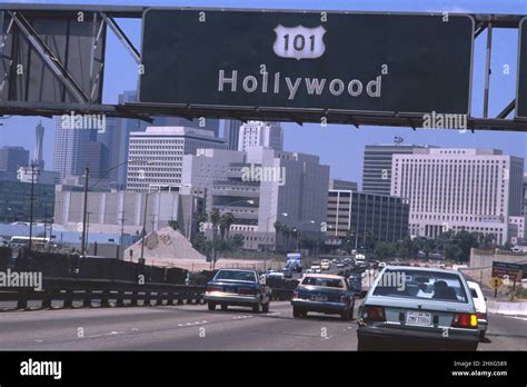 California Hollywood Sign Route 101 Highway 1980s 80s Cars Hi Res Stock