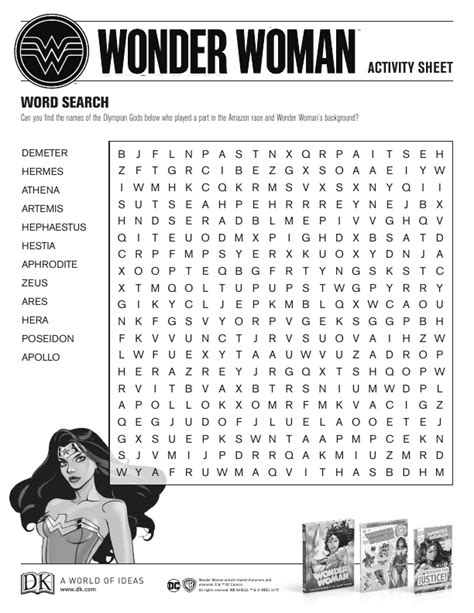 Wonder Woman Word Search Activity Sheet