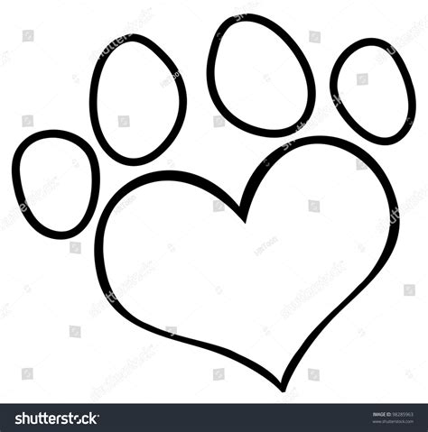 Outlined Love Paw Print Vector Illustration Stock Vector Royalty Free