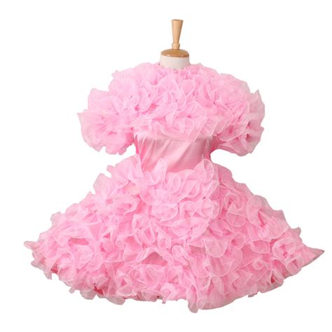 Sissy Lockable Pink Satin Organza Puffy Dress Cosplay Costume Puffy Ebay