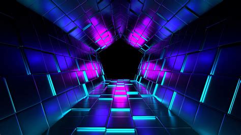 3d Uendering Tunnel Purple Wallpaper Background 4k Hd