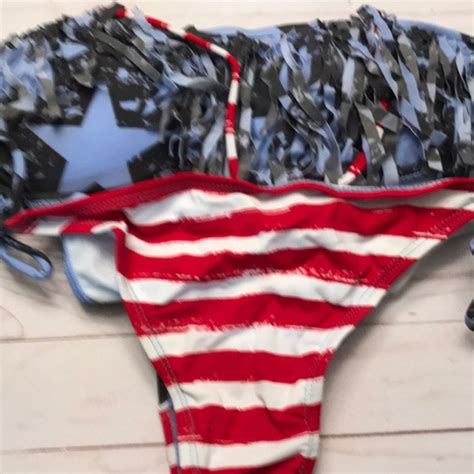 Swim American Flag Scrunch Butt Fringe Brazilian Bikini Poshmark