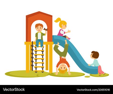 Kids Children Playing On Playground Cartoon Vector Image