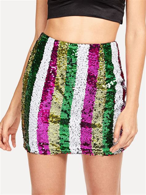Contrast Sequin Bodycon Skirt Sheinsheinside Mit Bildern